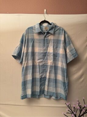 Haggar Light Blue and White Plaid Short-Sleeve Button-Down Shirt